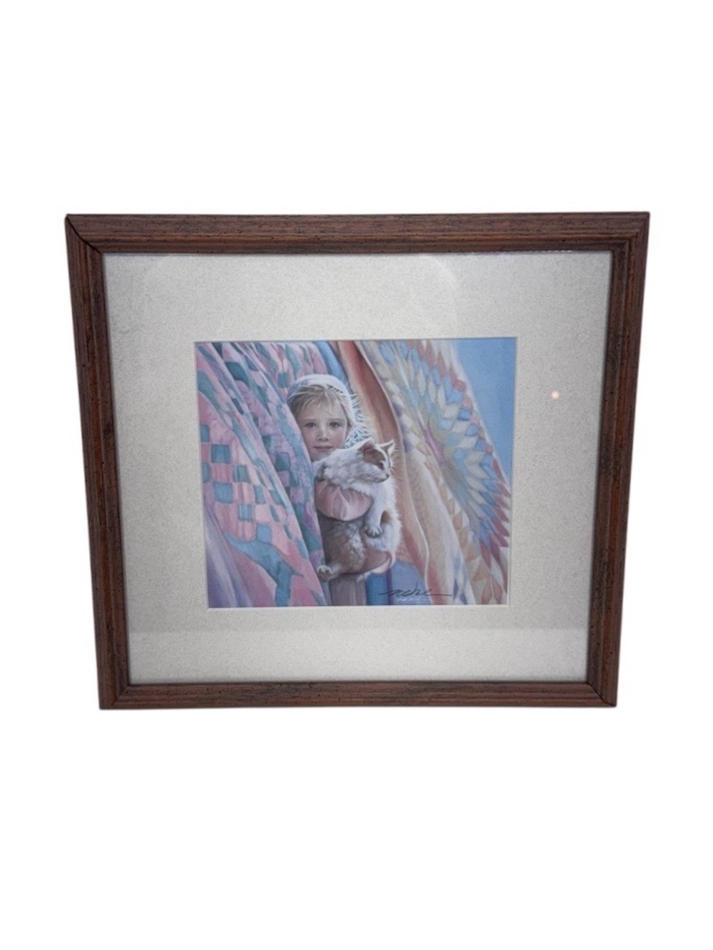 Nancy A Noel Colors Of Summer Amish Girl With Cat & Quilt Framed Signed Print
